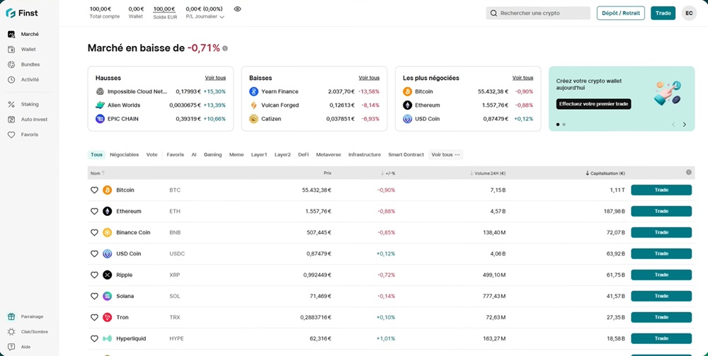 Interface de la plateforme Finst sur ordinateur