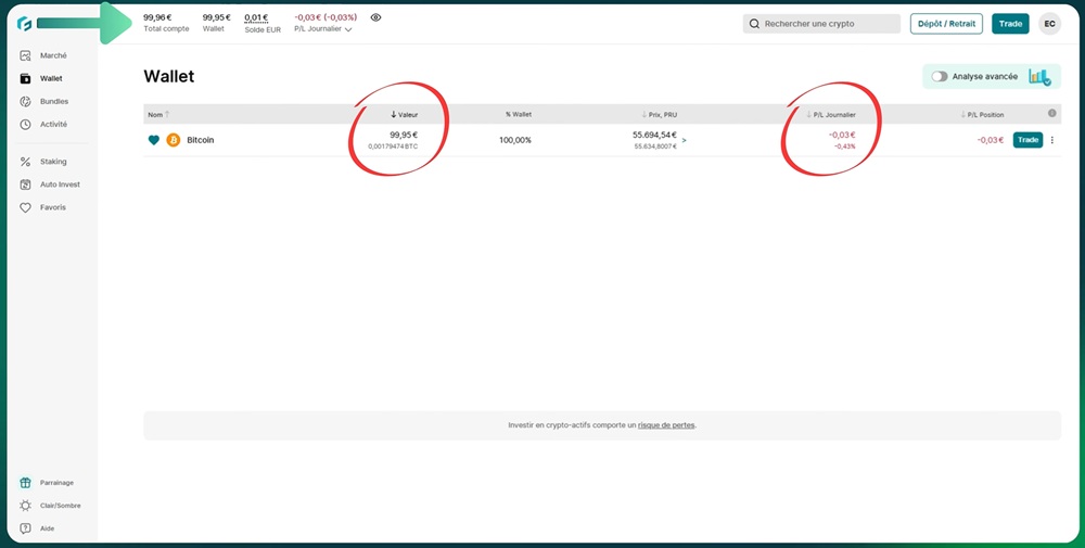 Wallet Finst avec les Bitcoin achetés