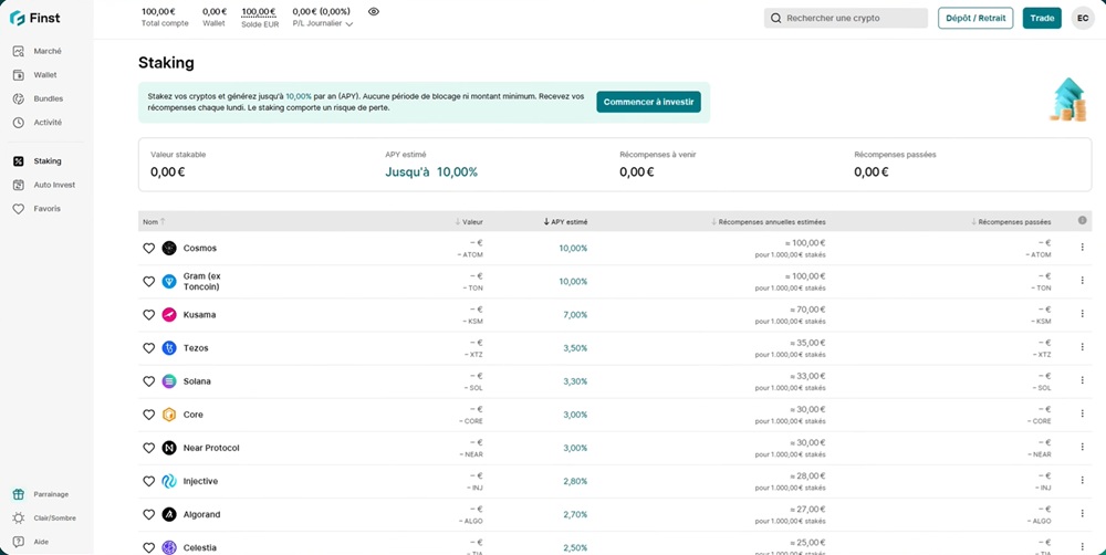 Staking de cryptos disponible sur Finst