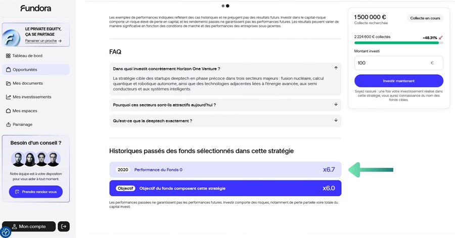 Historique des multiples et rendements visés des fonds de Private Equity sur Fundora