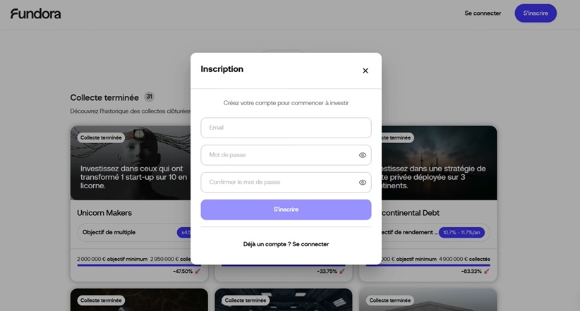 Inscription sur la plateforme Fundora