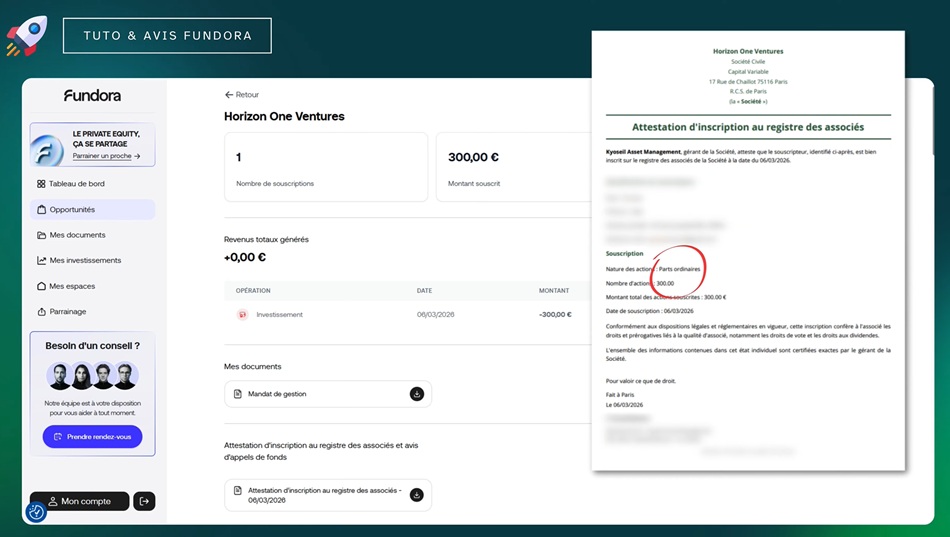 Confirmation de mon premier investissement en Private Equity sur Fundora