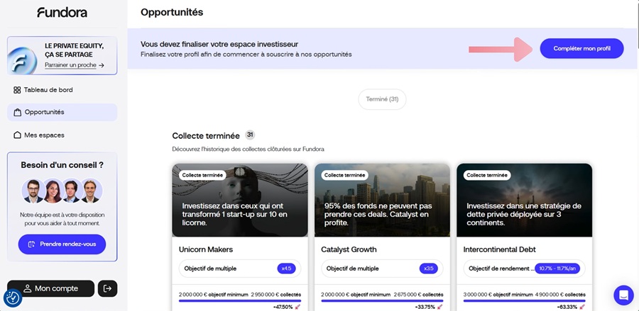 Aperçu des collectes en cours sur la plateforme Fundora