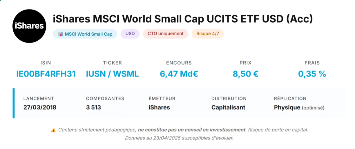 ETF iShares MSCI World Small Cap (IE00BF4RFH31) Avis