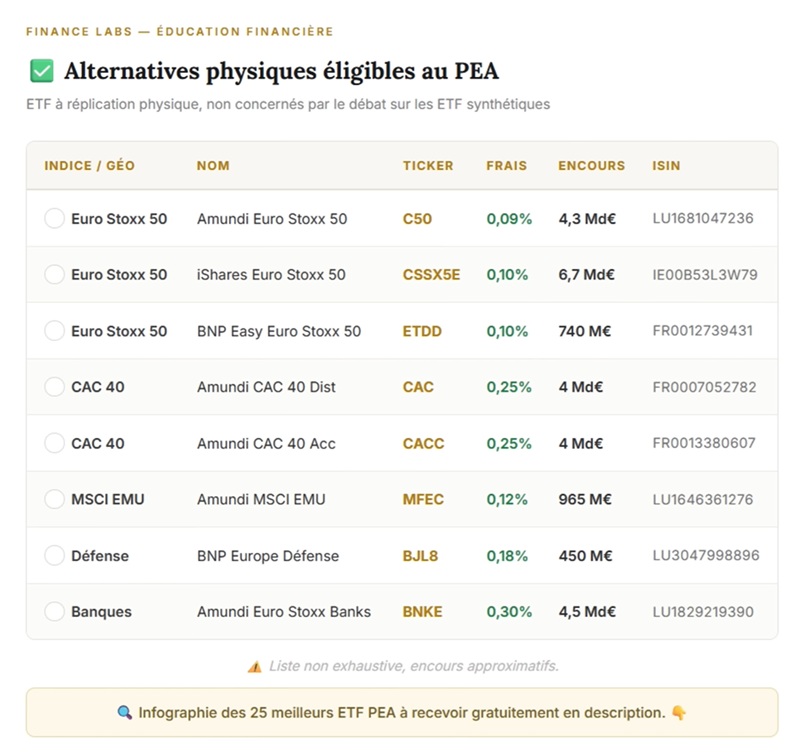 Liste des ETF à réplication physique éligibles au PEA
