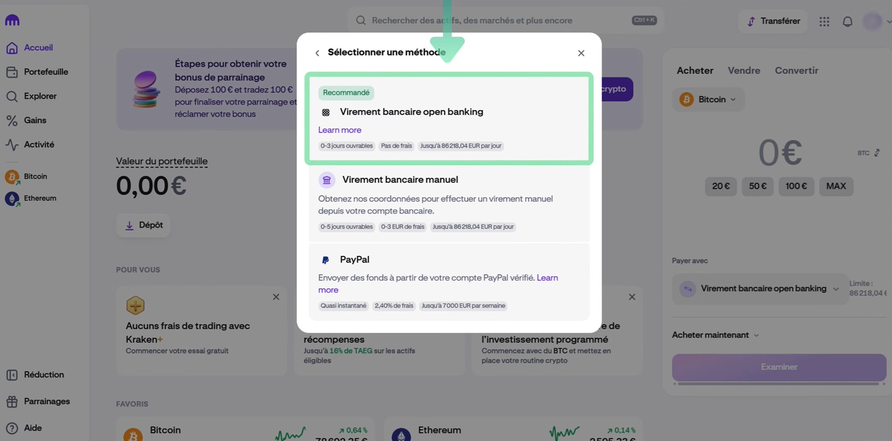 Kraken déposer de l'argent
