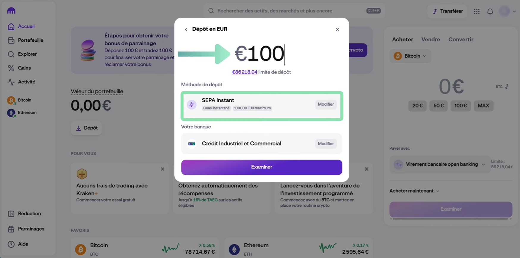 Kraken déposer de l'argent