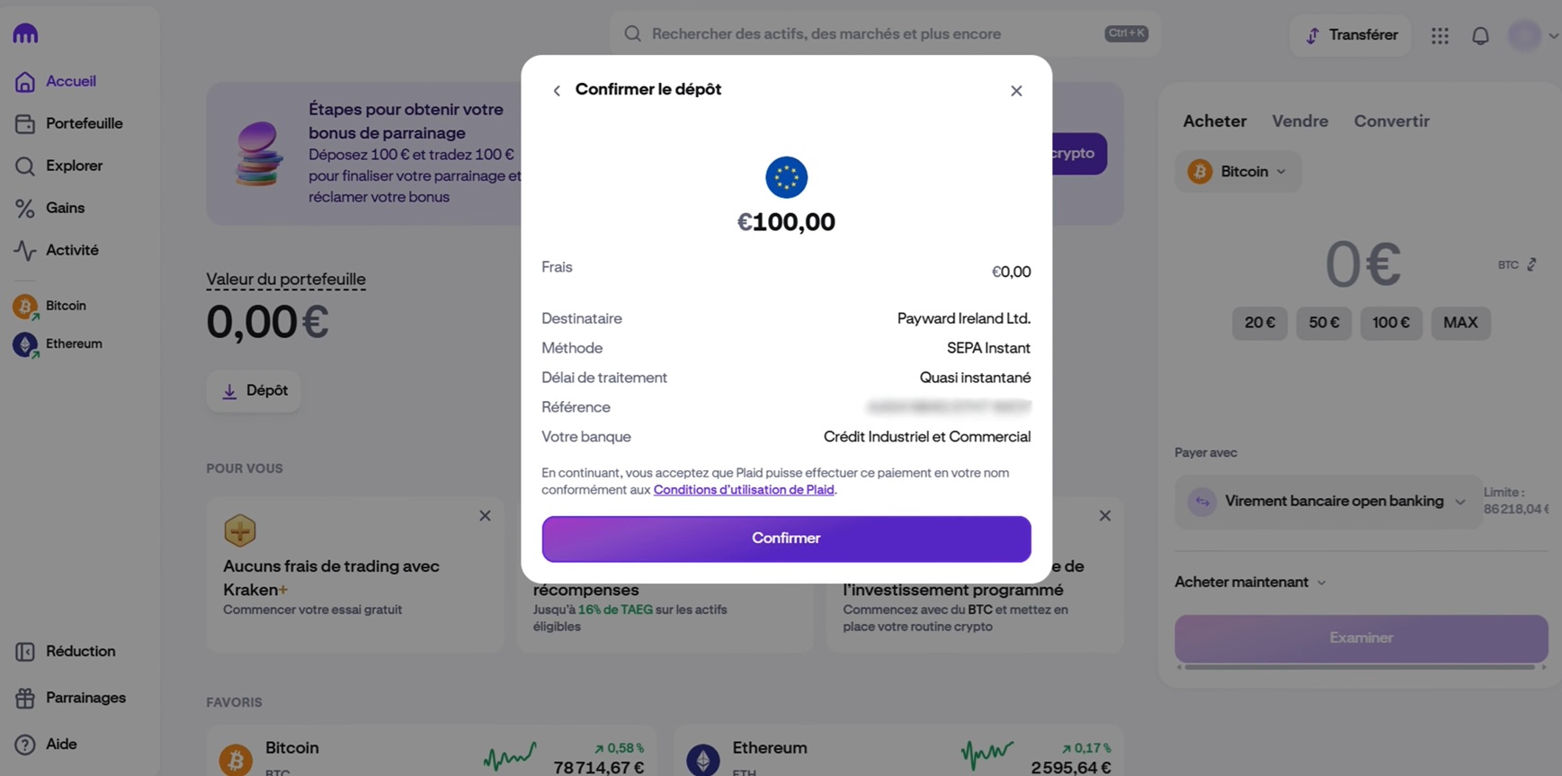 Kraken déposer de l'argent