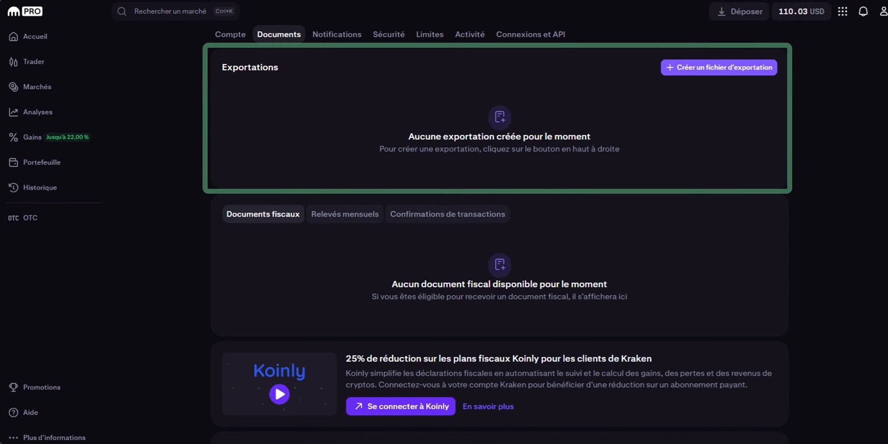 Kraken Pro déclaration fiscale