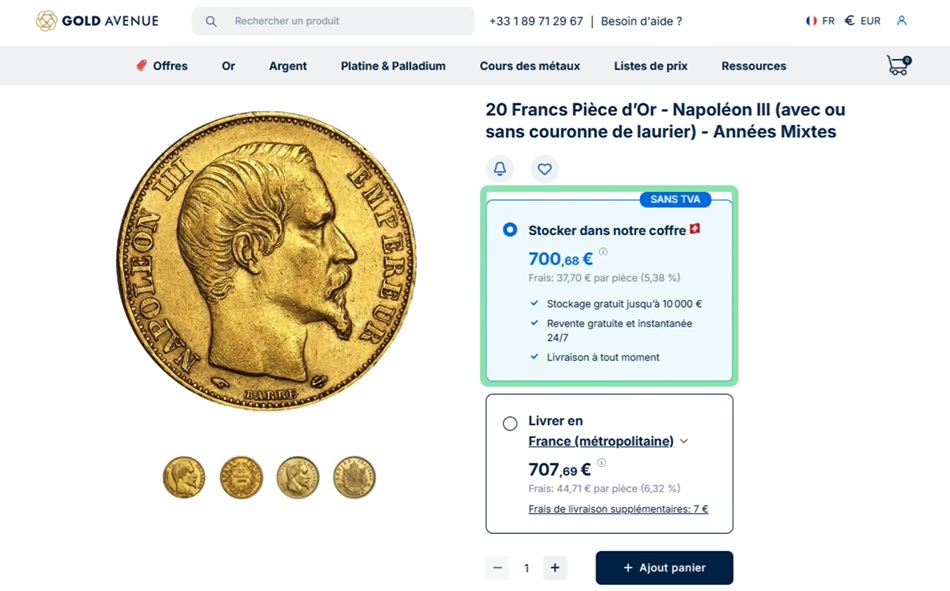 Choix stockage coffre ou livraison Gold Avenue