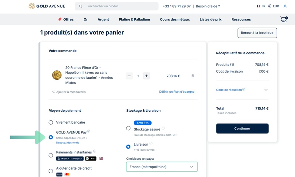 Récapitulatif commande et paiement Gold Avenue