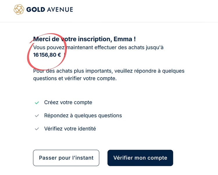 Compte Gold Avenue créé sans vérification