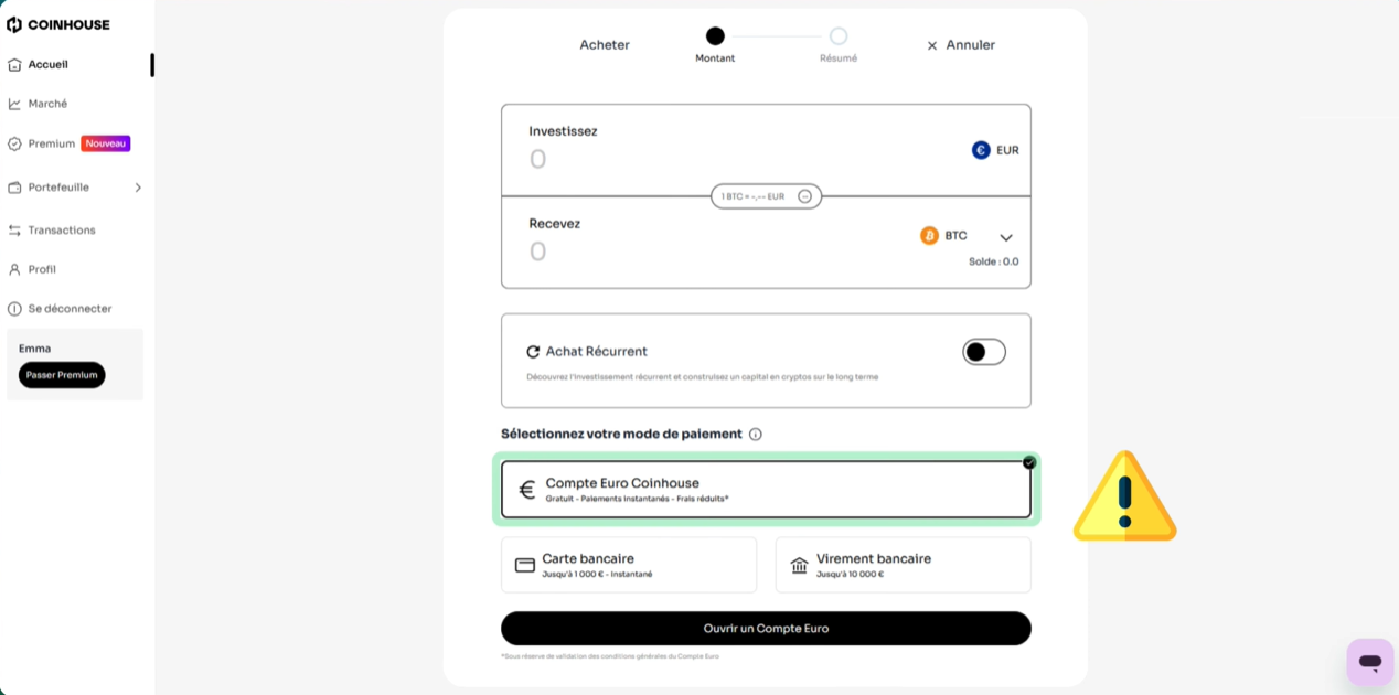 Achat Bitcoin compte euro Coinhouse