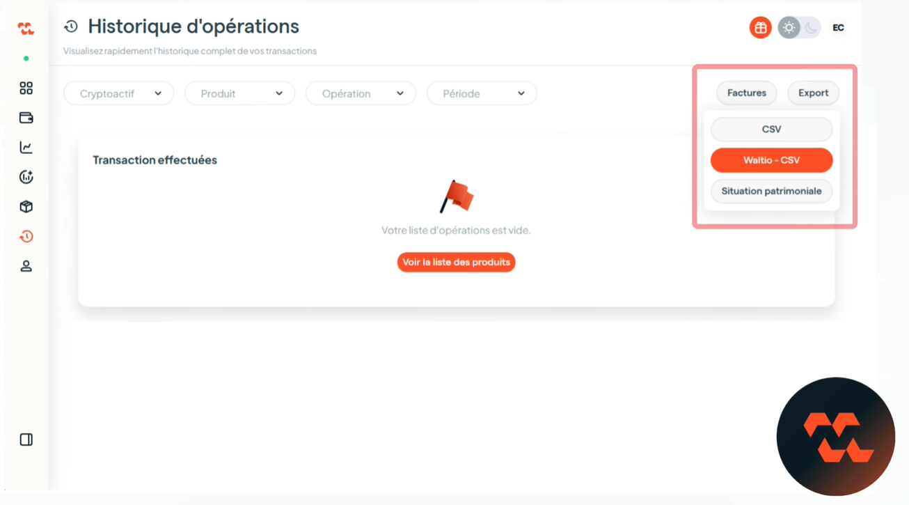 Export CSV Meria Coinhouse Bitstack Waltio
