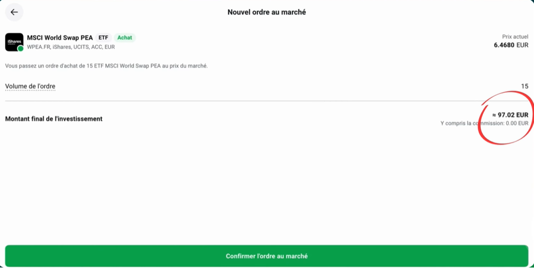 Tutoriel XTB : validation de l'ordre et aperçu des frais réels