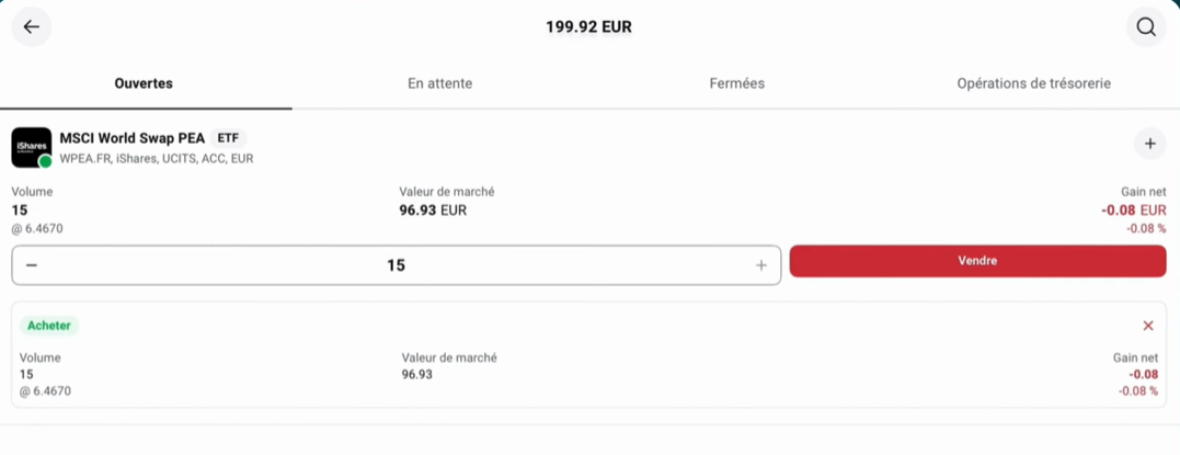 Tutoriel XTB : achat effectué et spread